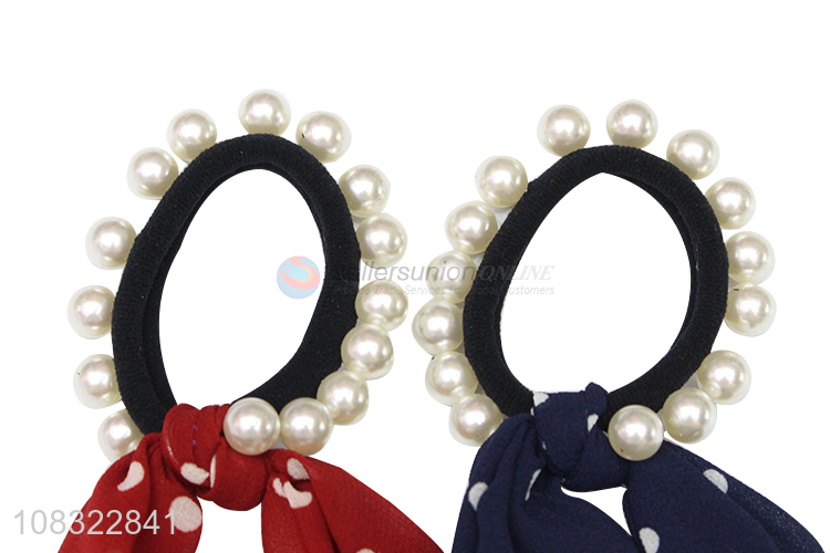 Fashion Pearls Bowknot Hair Band Kids Elastic Hair Rope