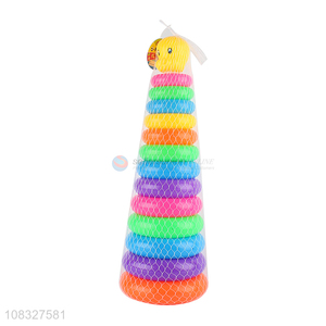 Best sale plastic funny rainbow tower stacking ring toys wholesale