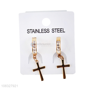 New Style Cross Pendant Hoop Earring Stainless Steel Earring
