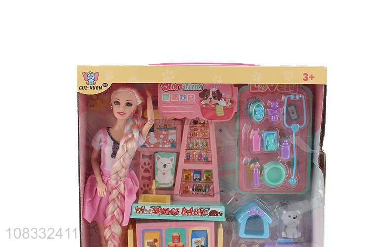 China supplier 11 inch fashion doll kit with dog for age 3+