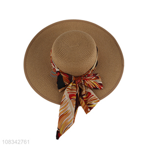 Wholesale Chiffon Bow Beach Floppy Female Sun Hat Straw Hat