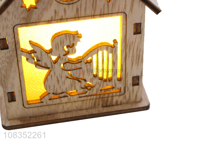 Best Sale Wooden House Shape Hanging Ornament With Light