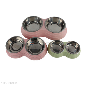 Bottom price double dog bowls stainless steel pet food bowls
