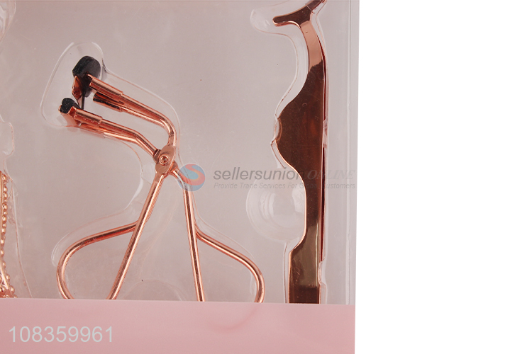 Wholesale stainless steel eyelash curler eyebrow tweezer eyebrow comb set