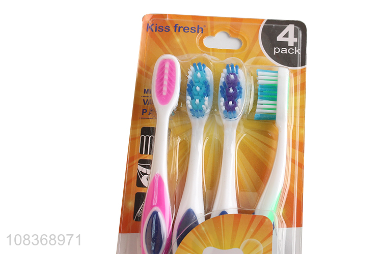 Wholesale 4 pieces medium nylon bristle toothbrush with anti-skid grip