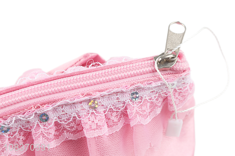 Wholesale bowknot cosmetic bag pu leather zippered makeup pouch
