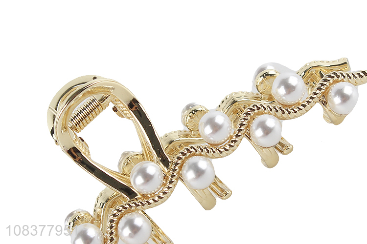 Good Quality Alloy Claw Clip With Pearls For Ladies