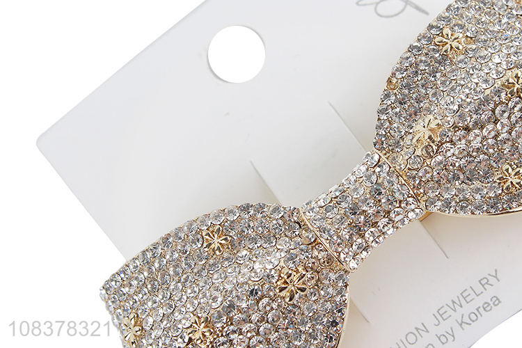 Good Quality Bow Shape Automatic Spring Clip With Diamonds