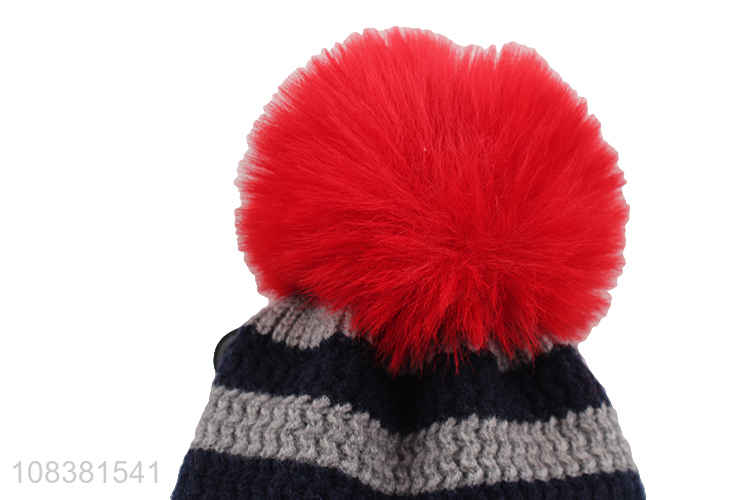 Newest Winter Knitted Hat Kids Beanie With Fur Ball