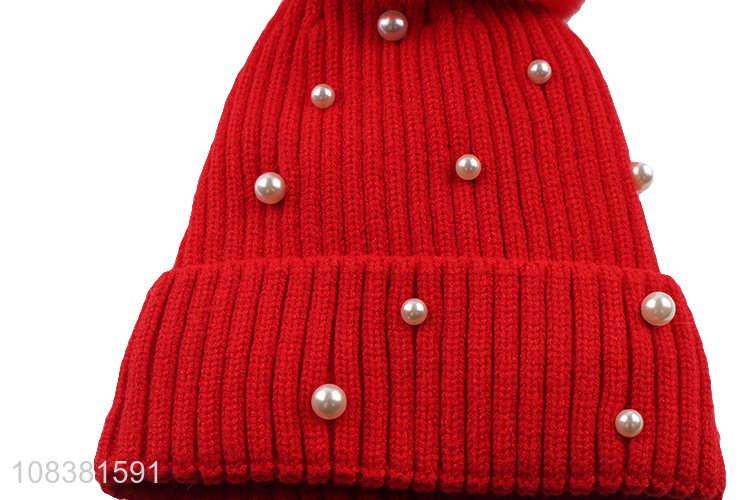 Hot Sale Kids Winter Hat Knitted Beanie With Pearls