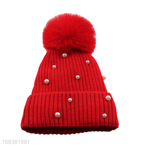 Hot Sale Kids Winter Hat Knitted Beanie With Pearls