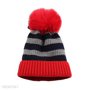 Newest Winter Knitted Hat Kids Beanie With Fur Ball