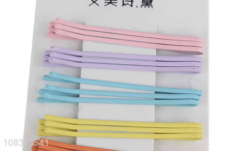 Low price 15 pieces frosted colorful bobby pins metal hairpins for women
