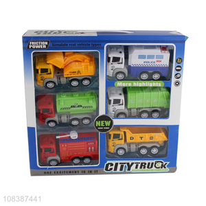 Hot sale 6pieces multicolor pull back truck toys for children