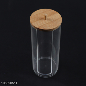 Wholesale clear makeup cotton pad holder storage dispenser with bamboo lid