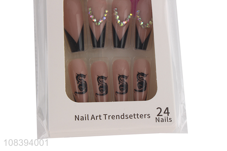 New-style 3D rhinestone long coffin fake nails fashion fake nails