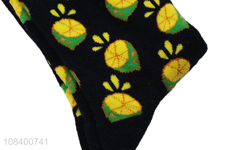 Factory price lemon pattern fashion cotton socks for women