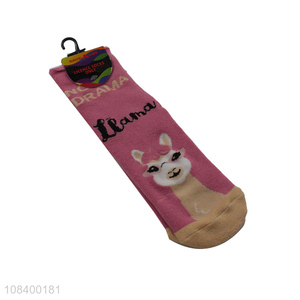 Factory price non-slip fashion women pink printed socks
