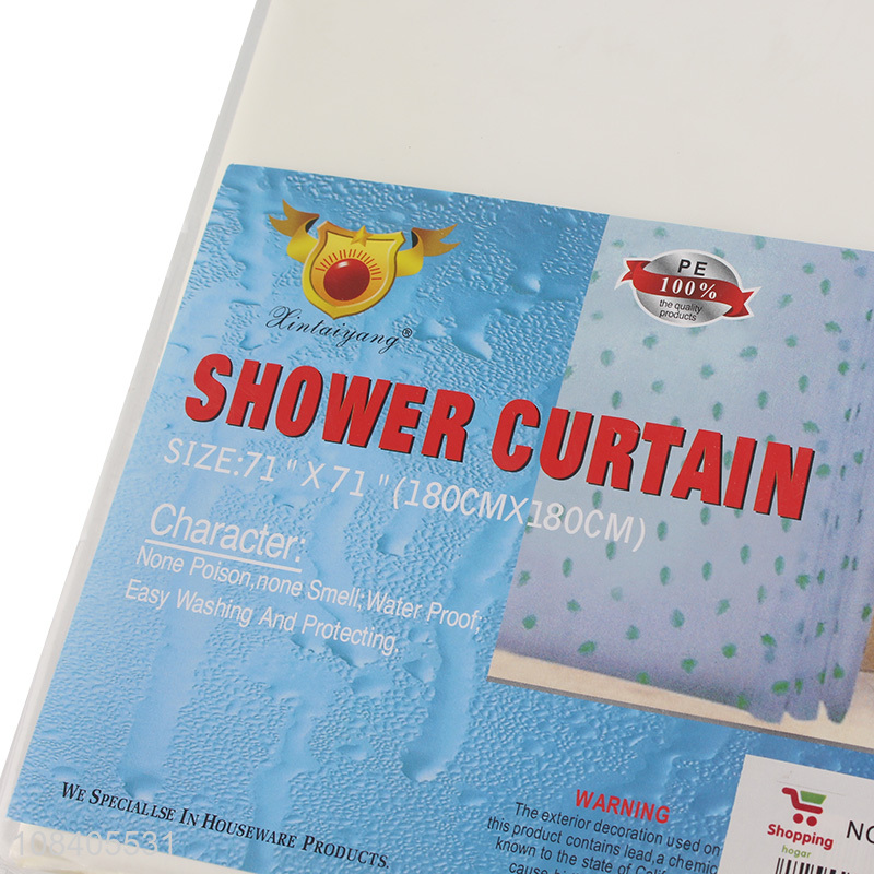 Hot sale bathroom product waterproof PE shower curtain set with hooks