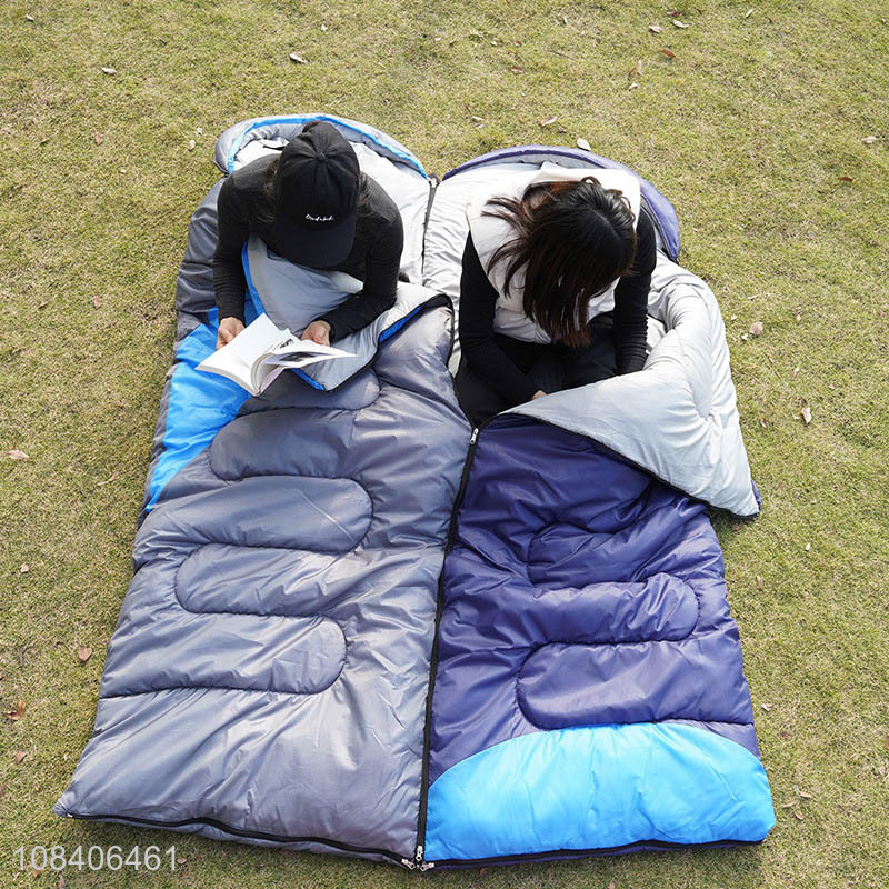 Wholesale outdoor winter warm stitchable envelope sleeping bag with cap