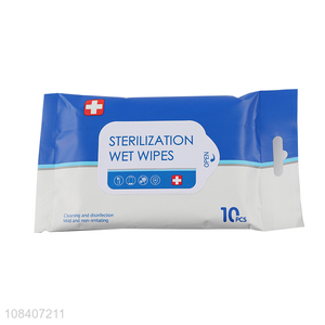 Wholesale 10 pieces sterilization wet wipes disinfecting wipes for adults