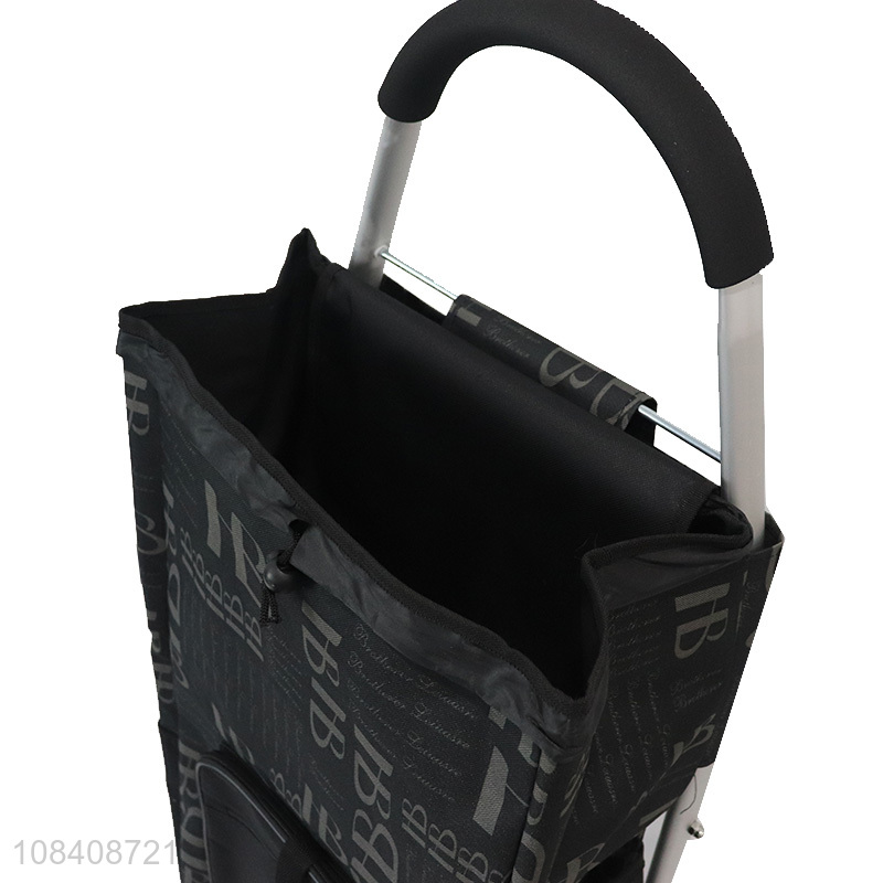 Low price black polyester cloth bag trolley shopping cart