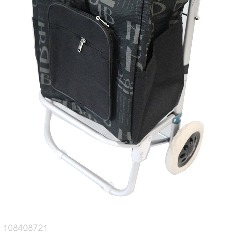 Low price black polyester cloth bag trolley shopping cart