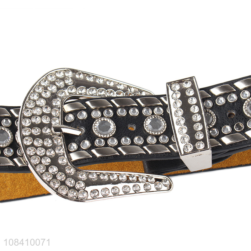 New arrival luxury rhinestone studded pu leather waist belt for women