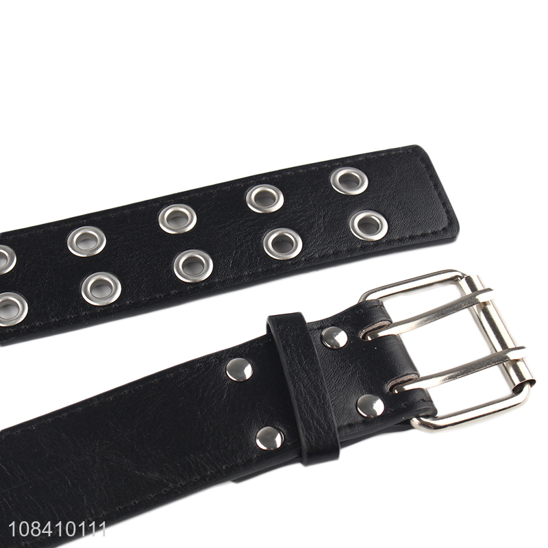 High quality women's grommet belt pu leather punk belt for men jeans