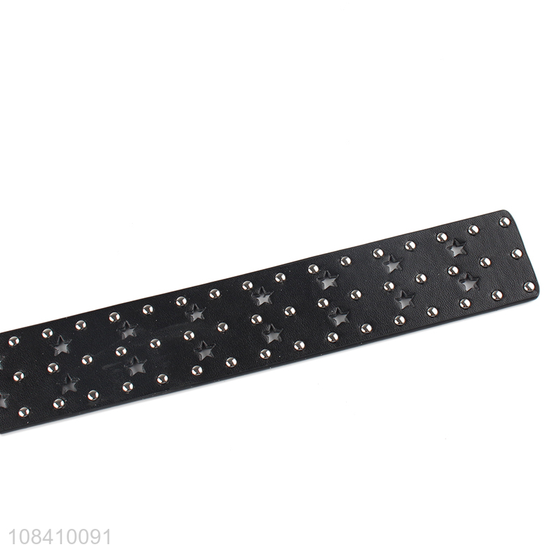 Wholesale women hollowed-out waist belt rivet pu leather punk belt