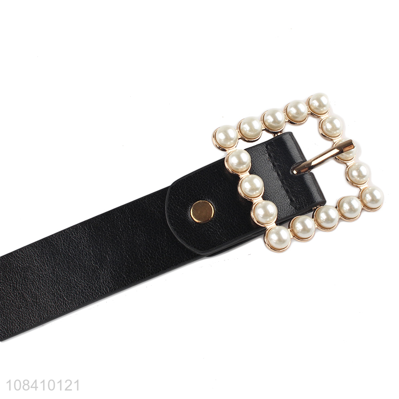 Hot product elegant pu leather waist belt pearl buckle belt for women