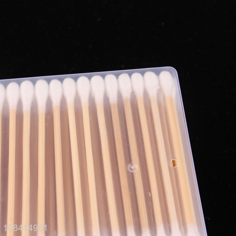 Hot selling 200 pieces disposable bamboo stick cotton buds in plastic box