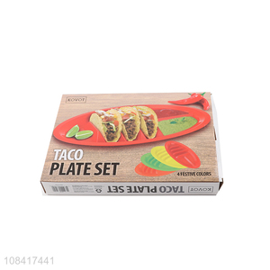High quality 4 pieces colored taco plate set food grade plastic plate set