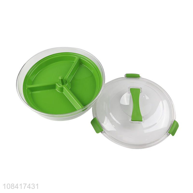 Wholesale 3-in-1 3 compartments bpa free plastic salad bowl with lid & handle