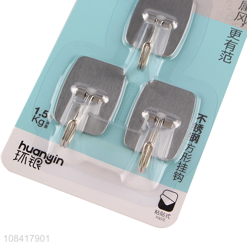 Yiwu supplier household stainless steel square sticky hooks