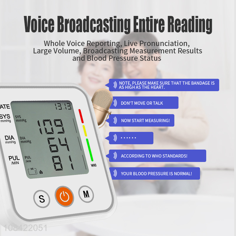 China OEM voice broadcast automatic upper arm blood pressure monitor for old people