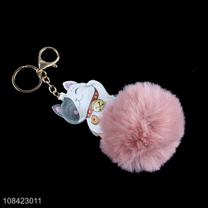 Latest design lovely fluffy fur pompom key chain handbag pendant