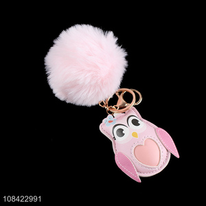 Best selling cute fur ball pu leather key chain plush keychain