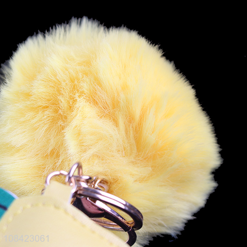 China supplier luffy ball pompom keychain pu leather keychain