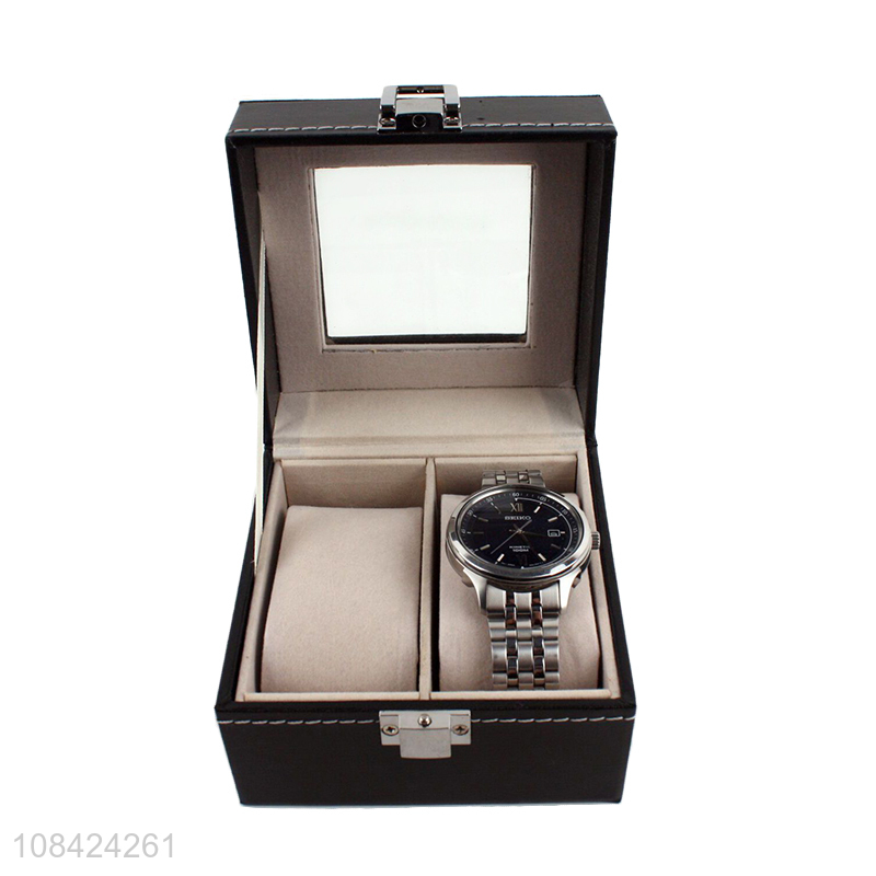 Custom 2 slots watch box pu leather couple watch case for display