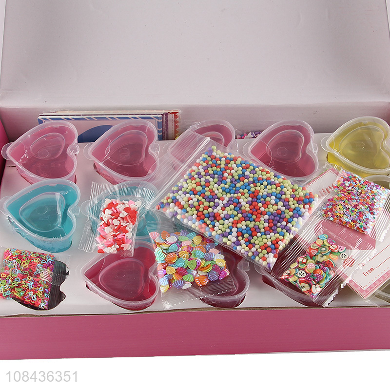 Wholesale crystal soil slime kit with 30 color slime & 8 filling accessories