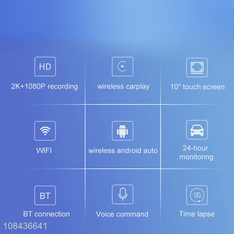 Wholesale 10inch touch screen front 2K+back 1080P wireless carplay,wireless android auto dash camera