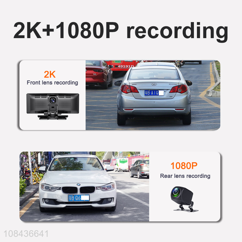 Wholesale 10inch touch screen front 2K+back 1080P wireless carplay,wireless android auto dash camera