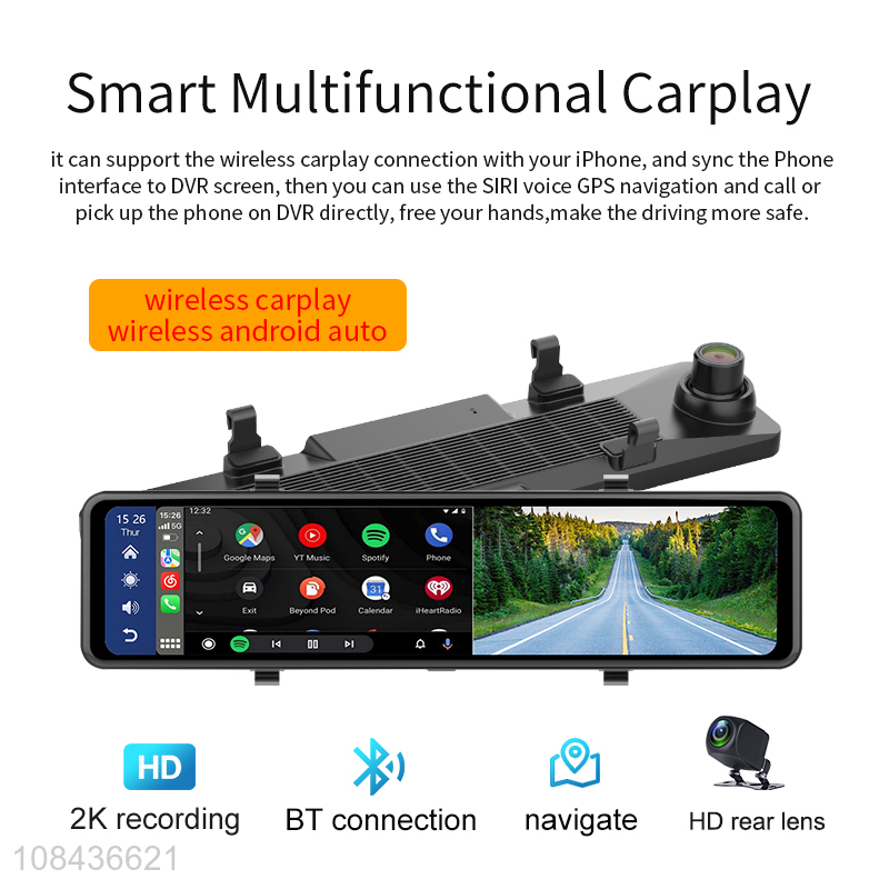 Wholesale 11.26inch touch screen front 2K+back 1080P wireless carplay,wireless android auto dash camera