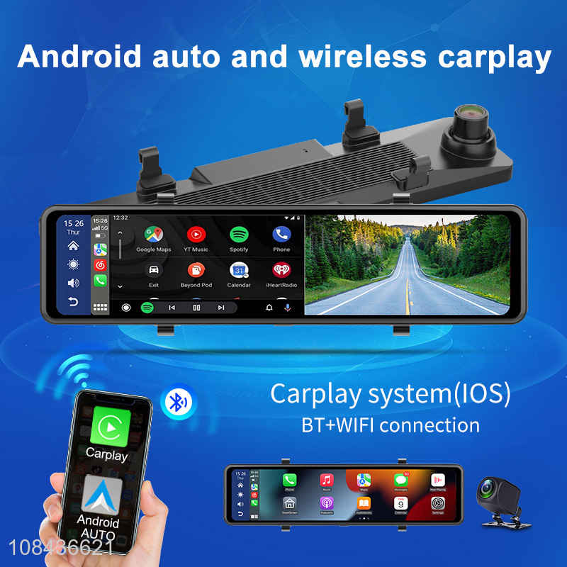 Wholesale 11.26inch touch screen front 2K+back 1080P wireless carplay,wireless android auto dash camera