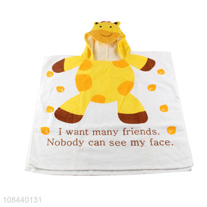 Wholesale cartoon animal printed hooded bath towel microfiber beach towel for kids