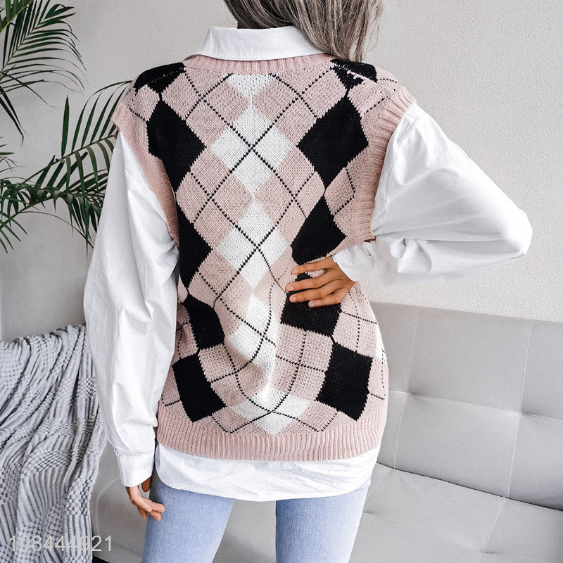 Wholesale autumn and winter V neck rhombus knitted vest for women girls