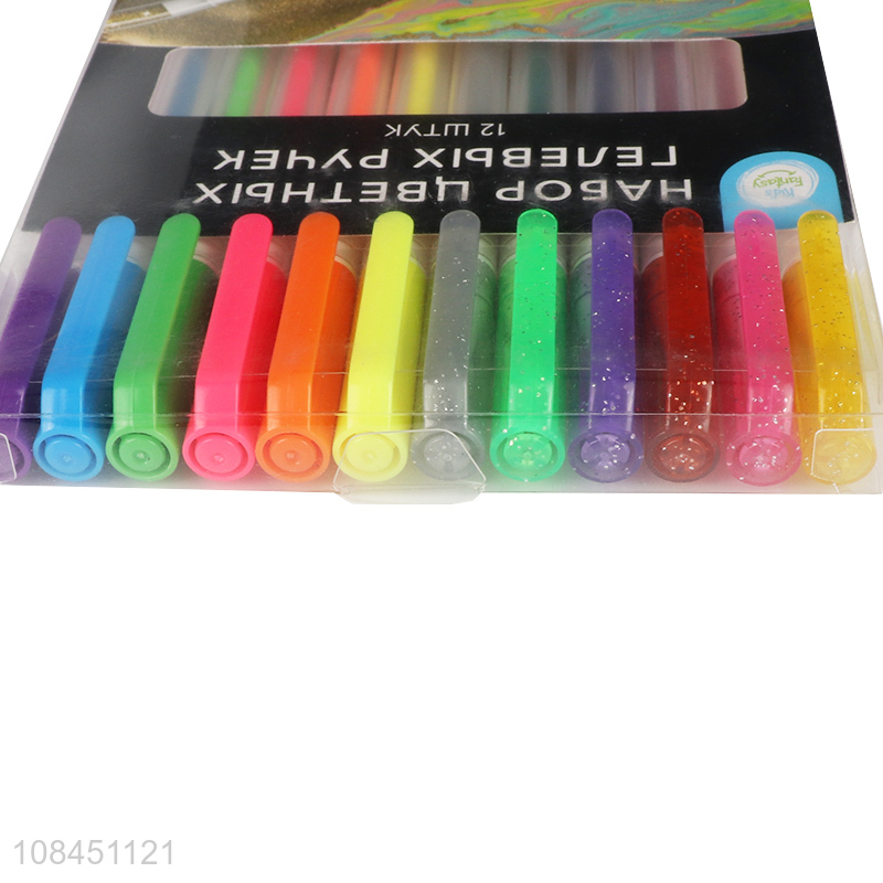 Hot sale 12pcs colored gel pens neon color gel ink pens school supplies