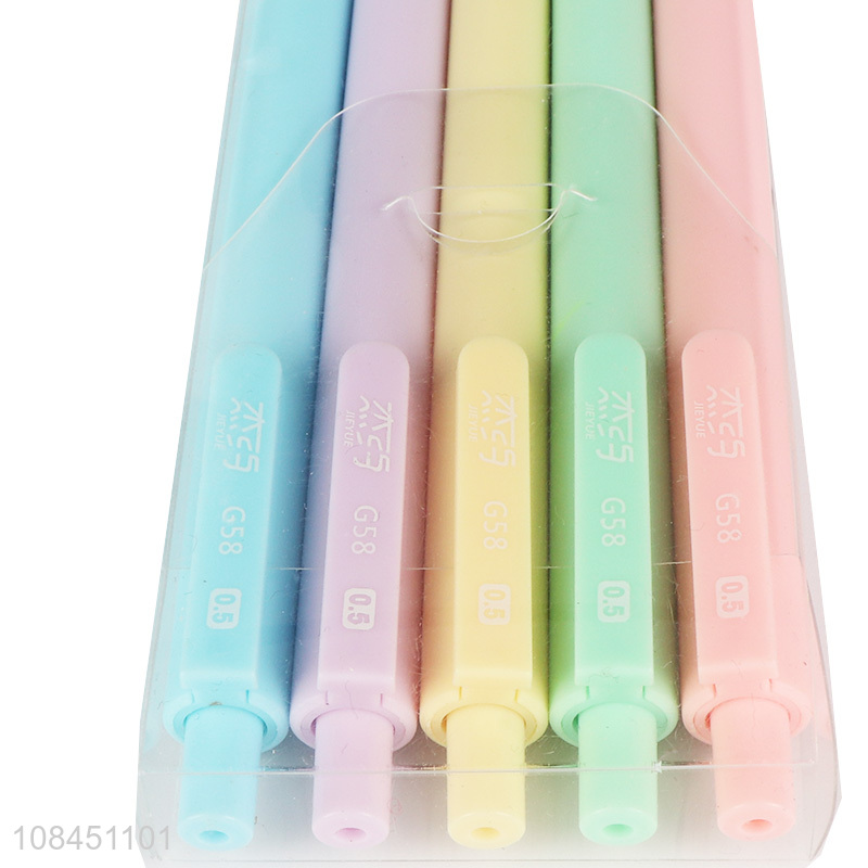 Wholesale 5pcs press type plastic ballpoint pens office school supplies