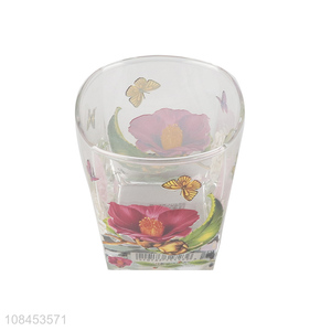 Hot selling flower decal square wine glasses household glass wine cup